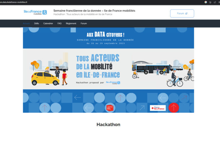 Page d’accueil du site vitrine du hackathon https://hackathon.data.iledefrance-mobilites.fr/