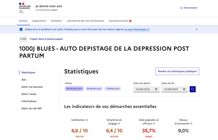 Page d’administration d’une démarche