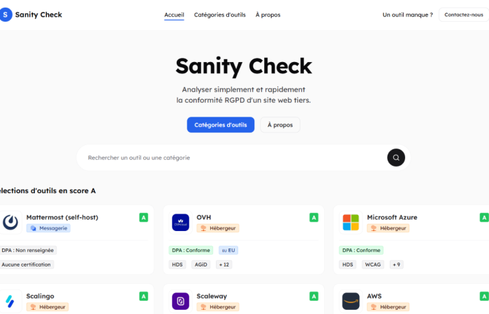 Aperçu de la page d'accueil du Sanity Check